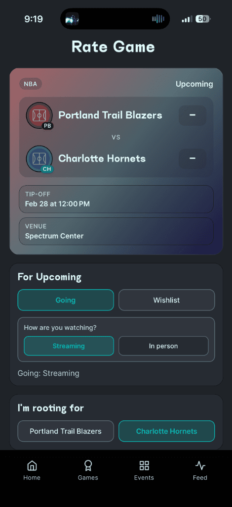 Buzzr app — rate screen